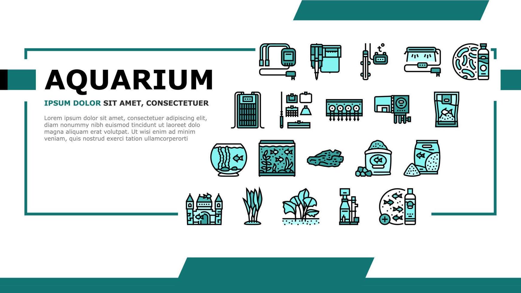 aquarium fish water sea tank landing header vector