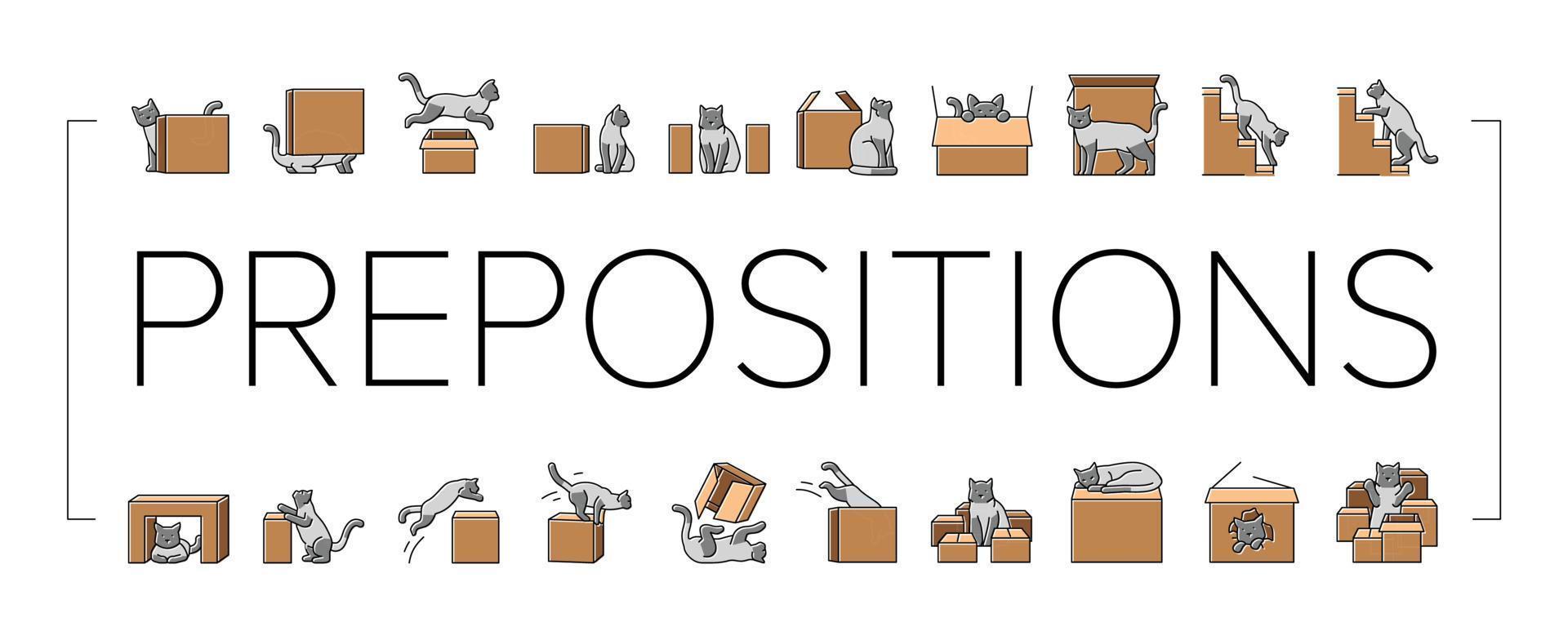 preposition english language icons set vector