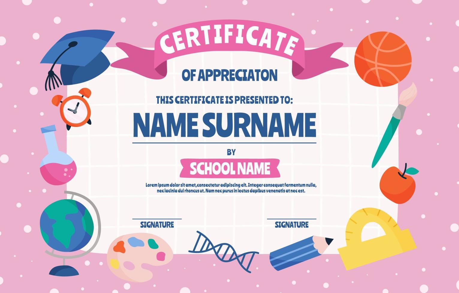 Kids Certificate Of Appreciation Template vector