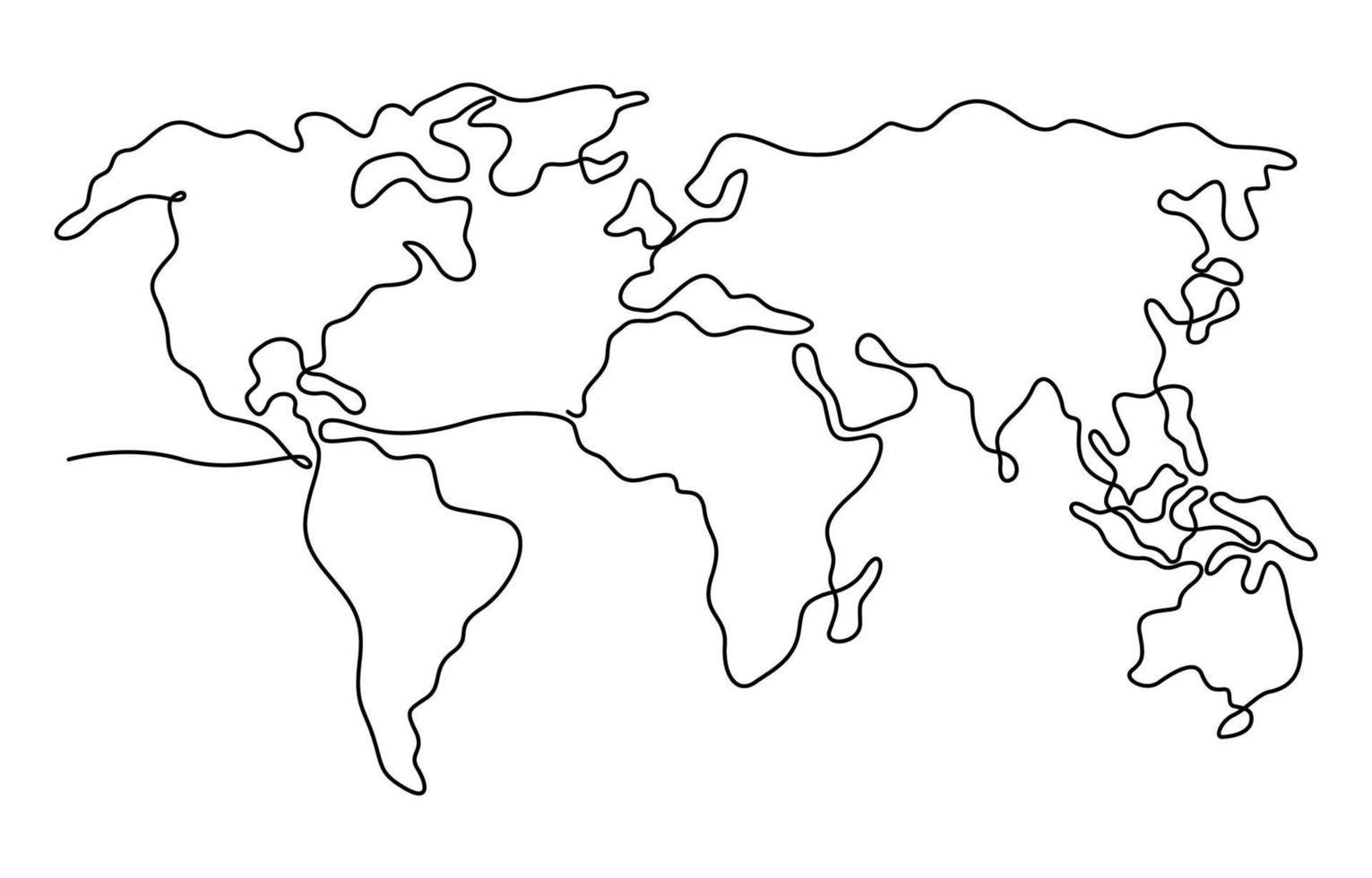 mapa del mundo de arte de un trazo vector