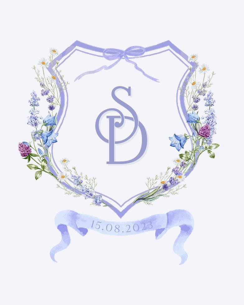 Watercolor Monogram Blue Crest Backdrop