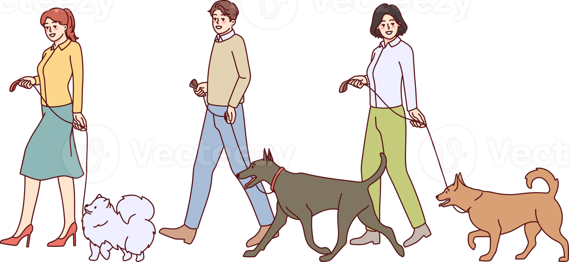 personas caminando con perros en correas png