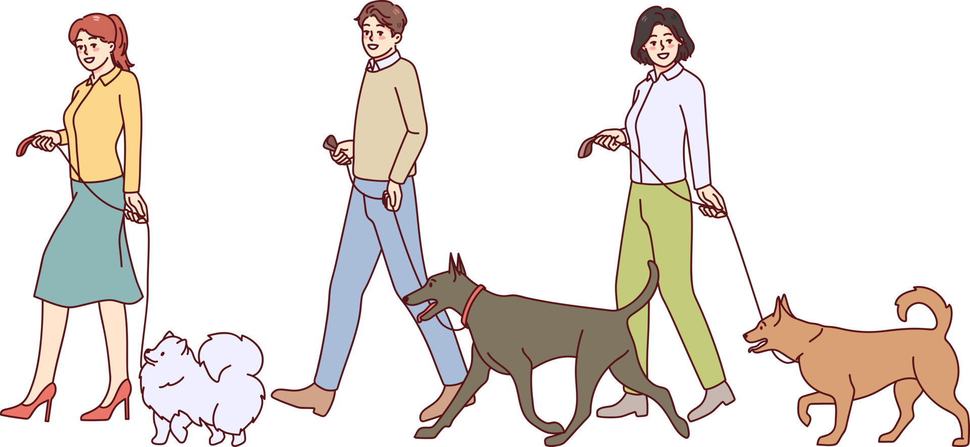 People walking with dogs on leashes 21247455 PNG