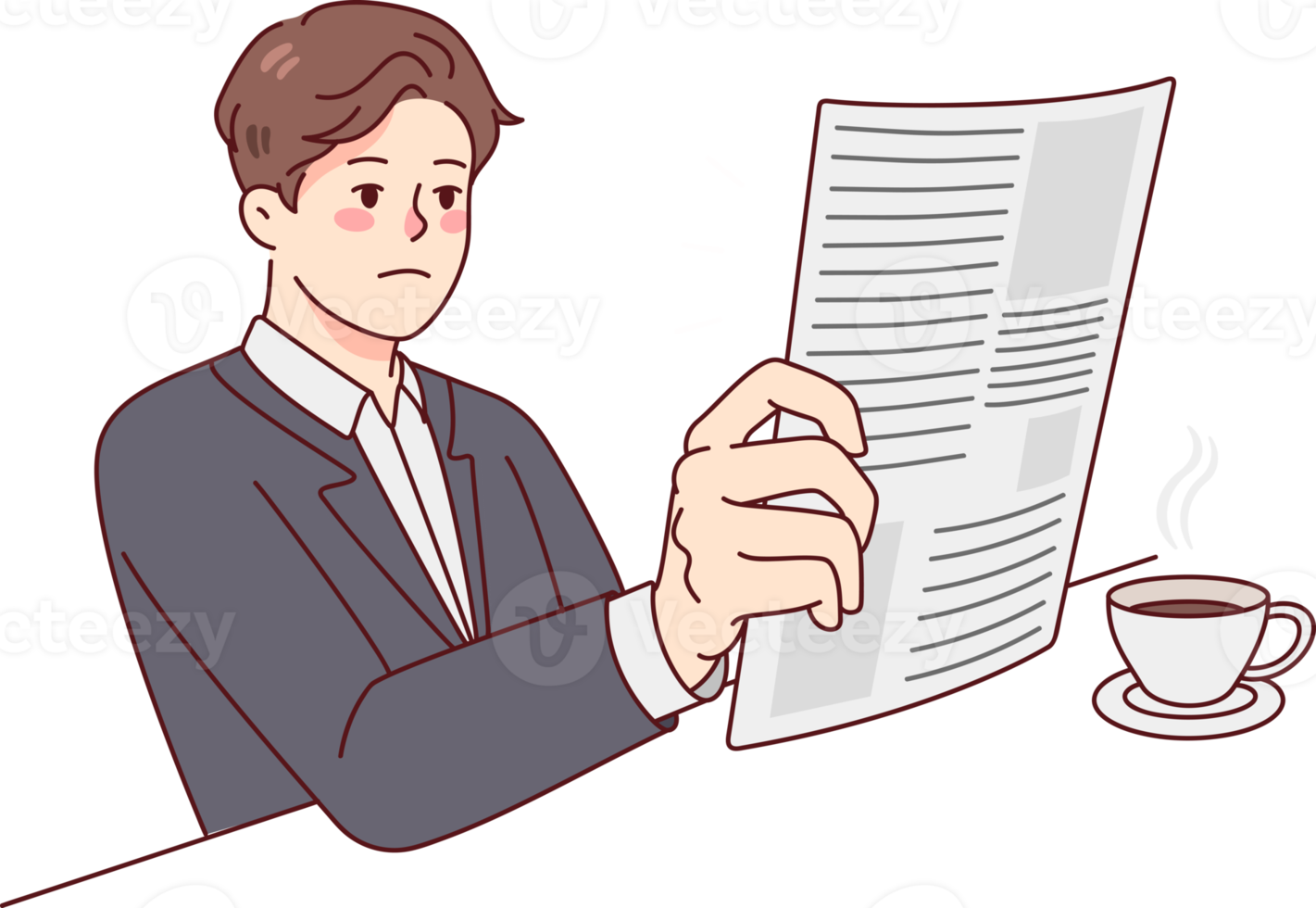 Businessman reading newspaper drinking coffee 21247456 PNG