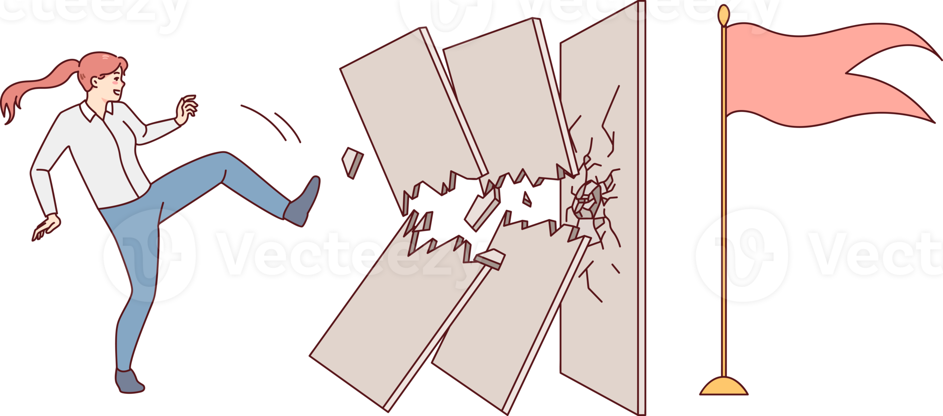 Motivated woman break wall with leg kick png