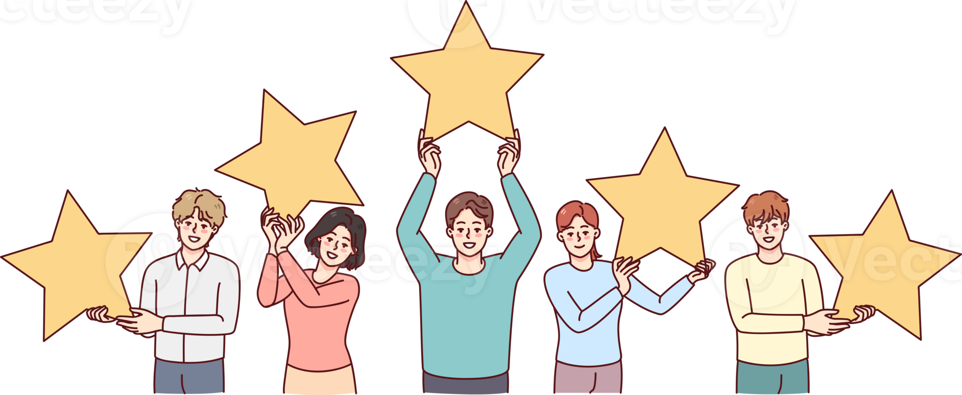 People holding stars giving client feedback png