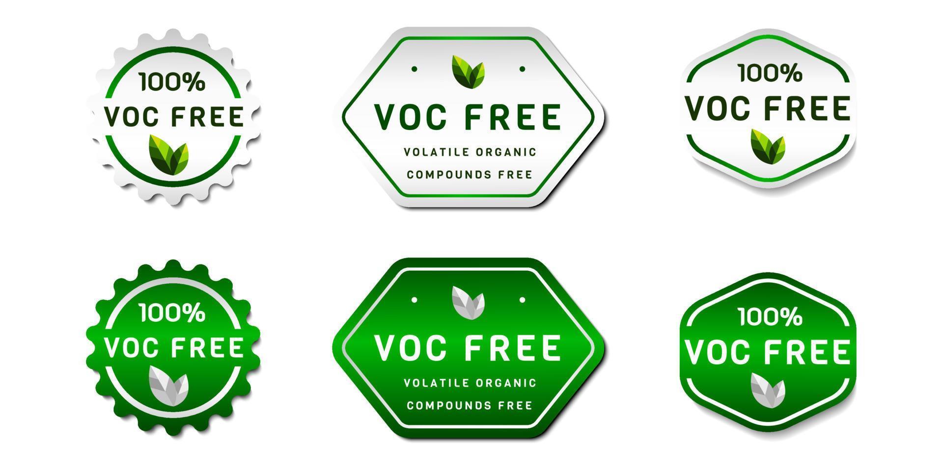 VOC Free Label Sticker. Volatile organic compounds-free abstract. With leaf icon. On gradient green and white colors. Premium, and luxury vector illustration design