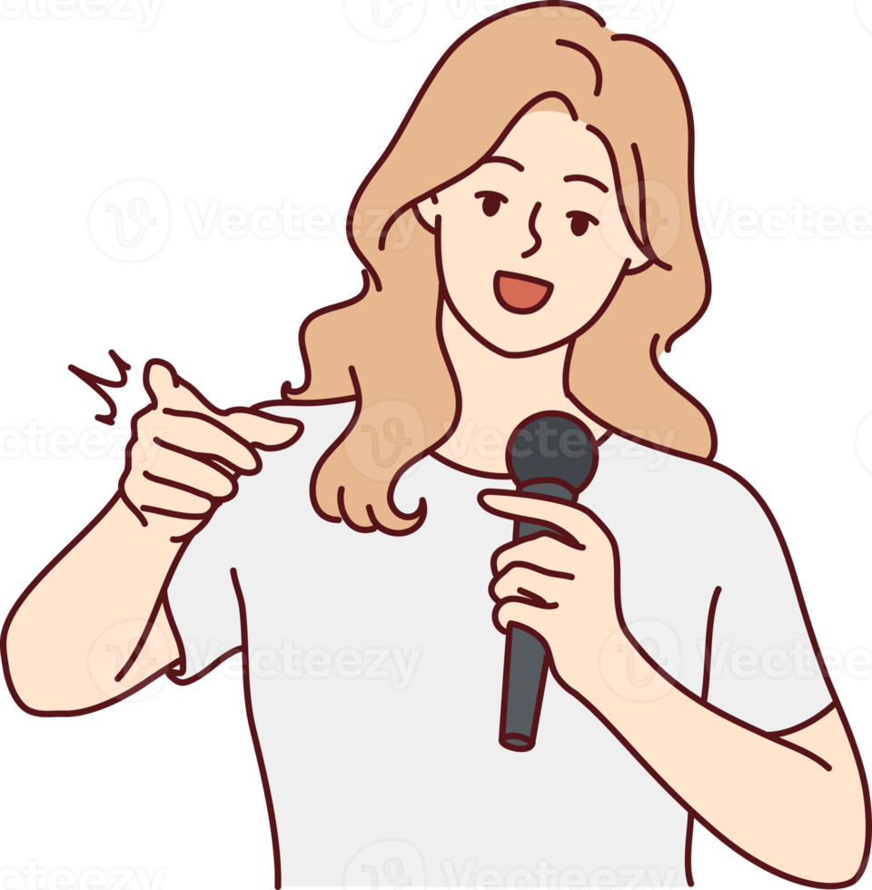 Frau mit mic kommunizieren mit Publikum png