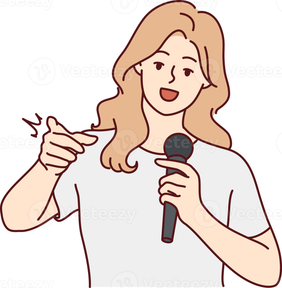 mulher com microfone comunicar com público png