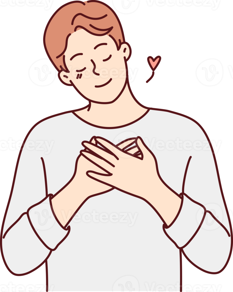 Happy man hold hands on chest png