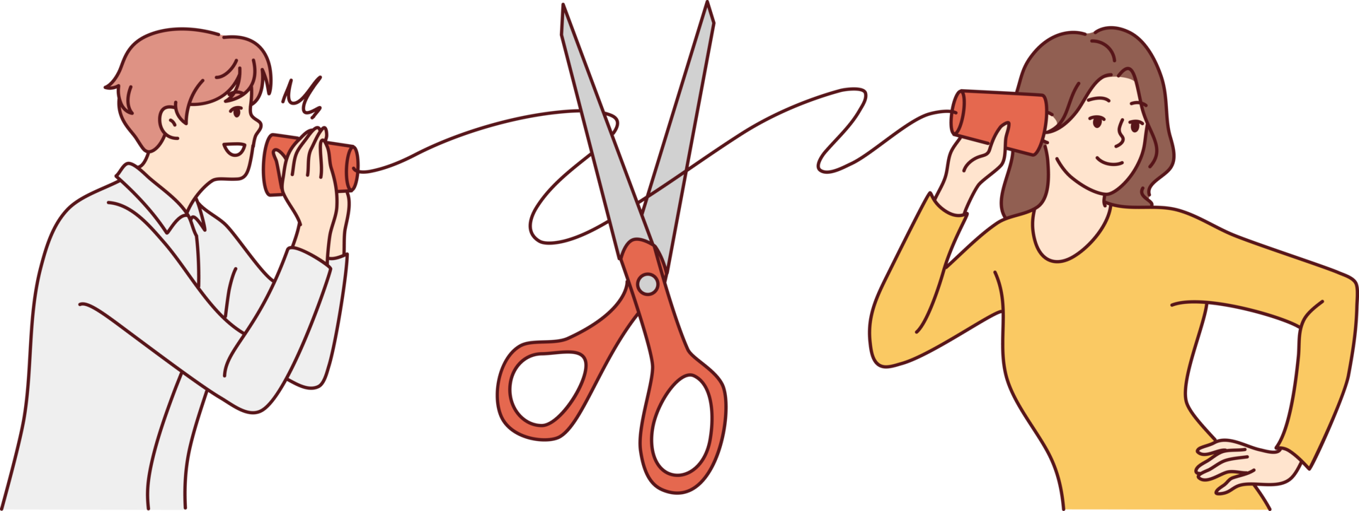 Scissors cut thread connecting couple talking 21247507 PNG