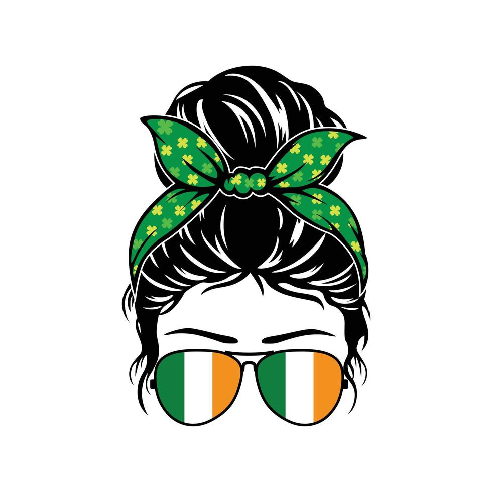 Messy Bun St. Patrick's Day Vector, Messy Bun Vector, Messy Bun  Girls Shirt Print Template vector