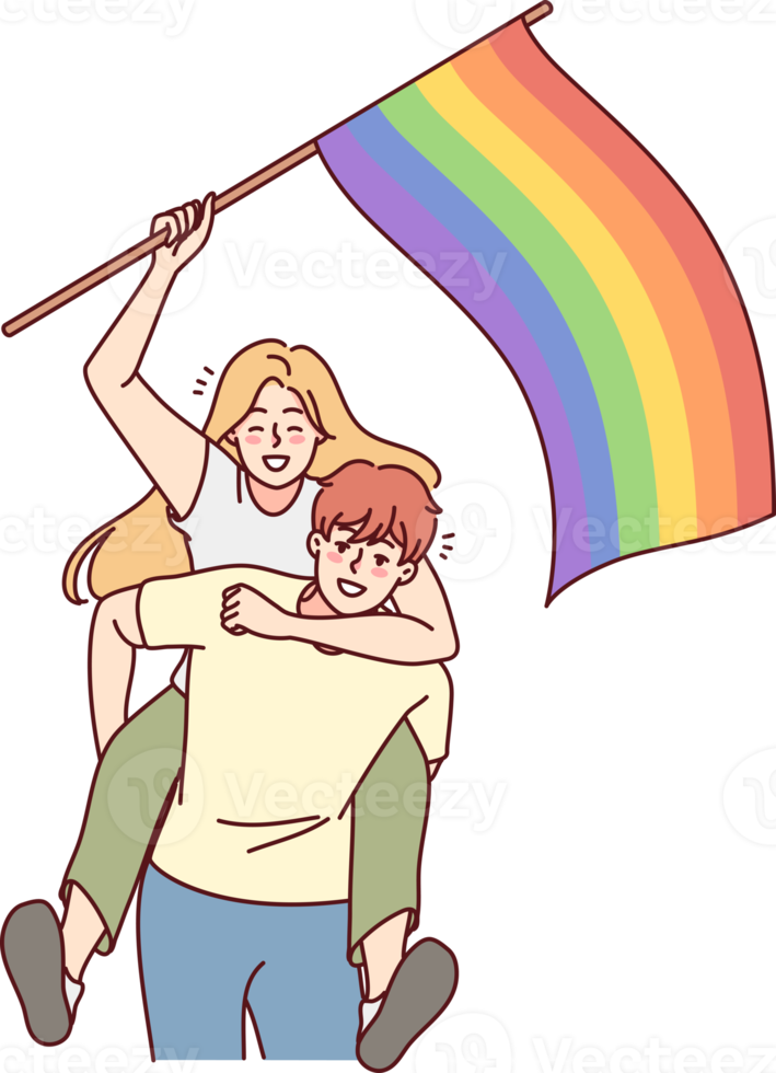 Happy couple with LGBT flag png