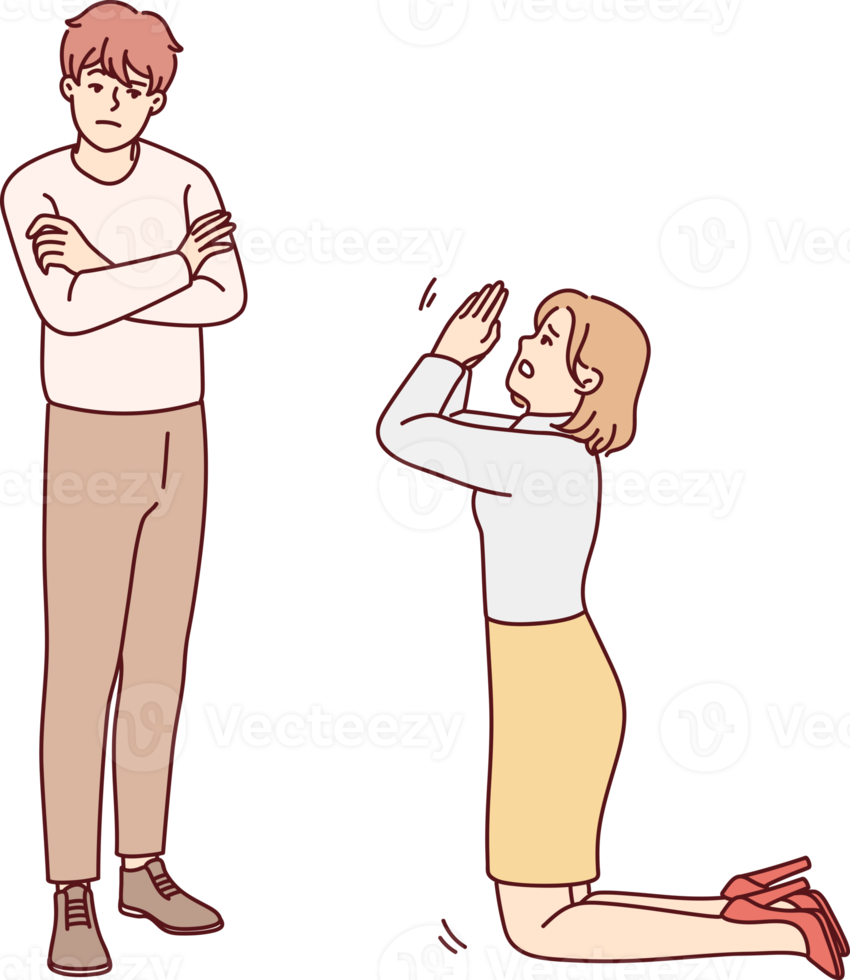 vrouw knielen in voorkant van Mens vragen vergiffenis png