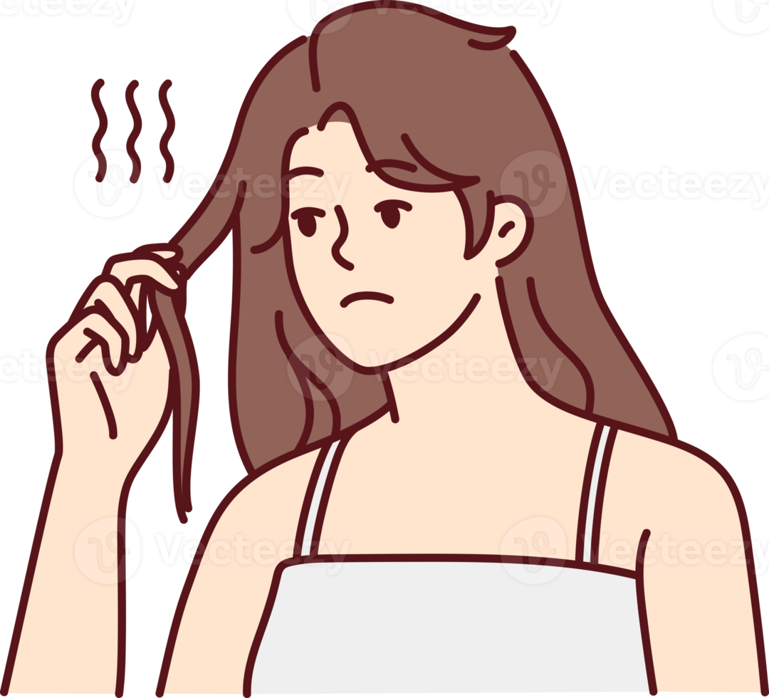 Unhappy woman frustrated with hair loss png