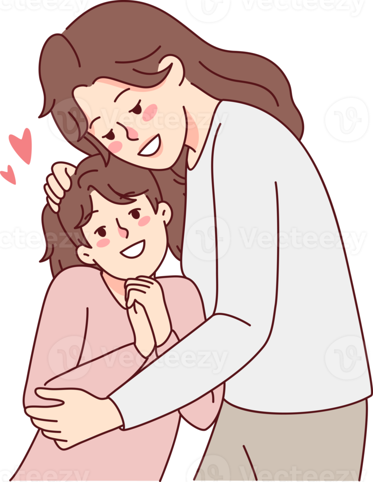 Happy mother hugging small daughter png