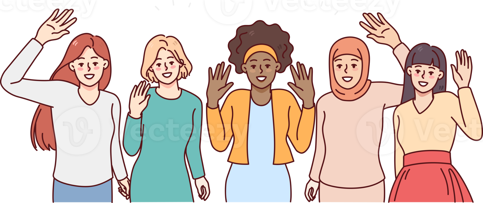Smiling multiracial women waving hands 21248150 PNG