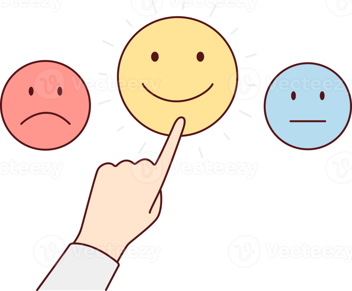 Person hand push icons with different emotions png