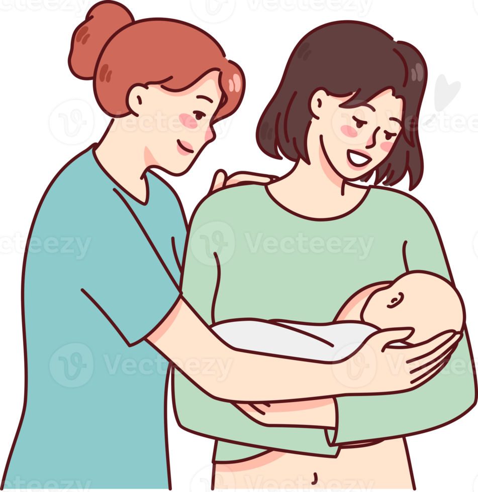 content mère en portant nouveau née bébé dans bras png