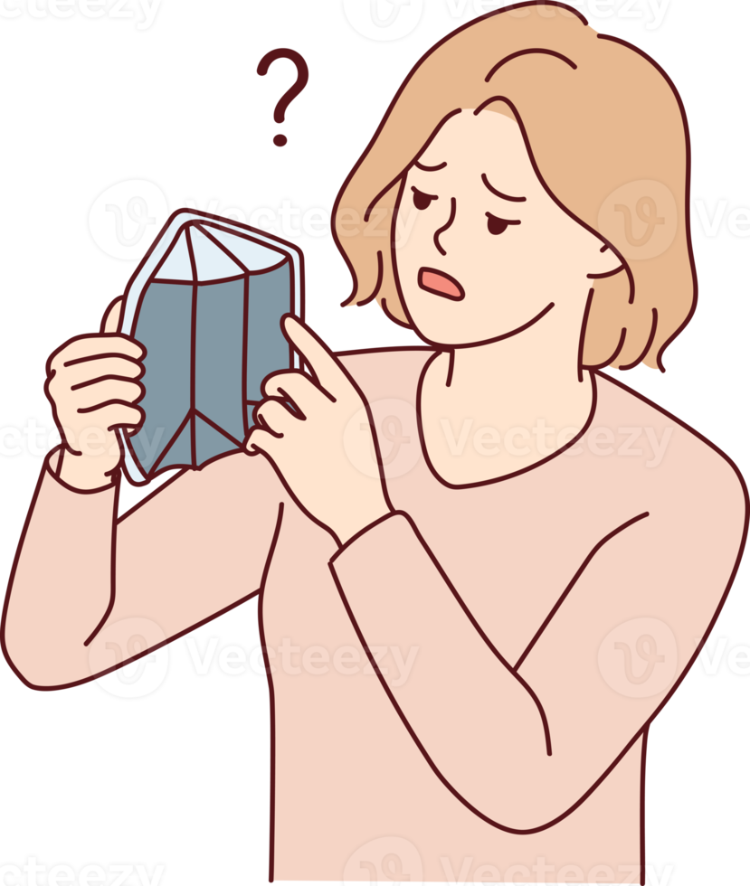 Distressed woman with empty wallet png