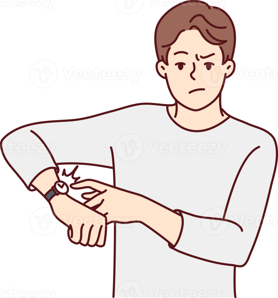 Angry man point at wristwatch warn about deadline png