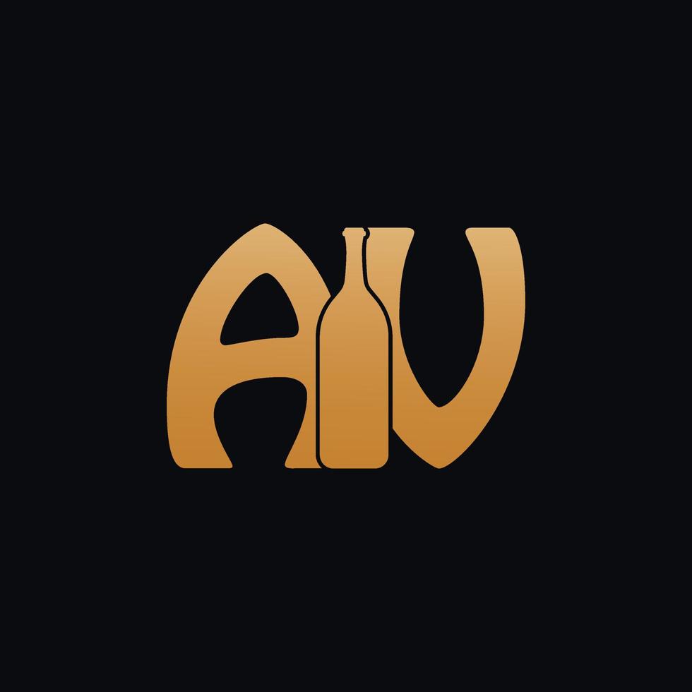 Letter AV Logo With Wine Bottle Design Vector Illustration On Black Background. Wine Glass Letter AV Logo Design. Beautiful Logotype Design For Wine Company Branding.