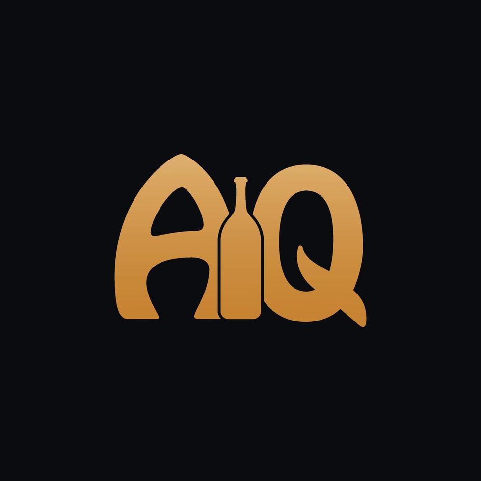 Letter AQ Logo With Wine Bottle Design Vector Illustration On Black Background. Wine Glass Letter AQ Logo Design. Beautiful Logotype Design For Wine Company Branding.