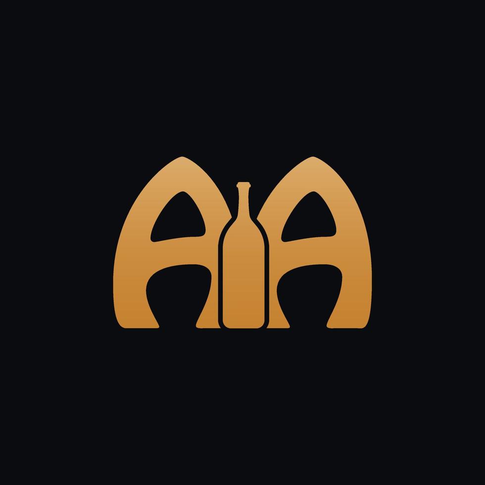 Letter AA Logo With Wine Bottle Design Vector Illustration On Black Background. Wine Glass Letter AA Logo Design. Beautiful Logotype Design For Wine Company Branding.