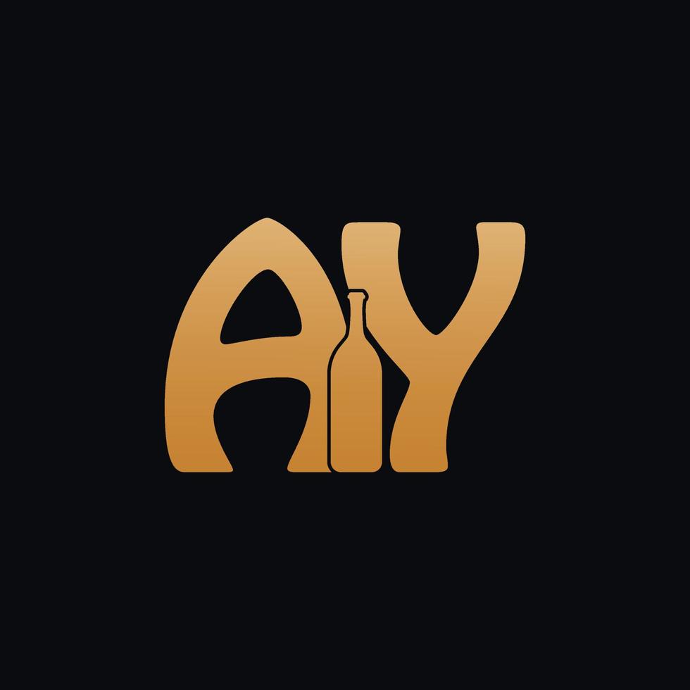 Letter AY Logo With Wine Bottle Design Vector Illustration On Black Background. Wine Glass Letter AY Logo Design. Beautiful Logotype Design For Wine Company Branding.