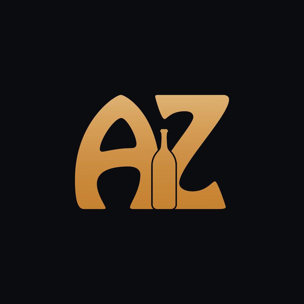 Letter AZ Logo With Wine Bottle Design Vector Illustration On Black Background. Wine Glass Letter AZ Logo Design. Beautiful Logotype Design For Wine Company Branding.