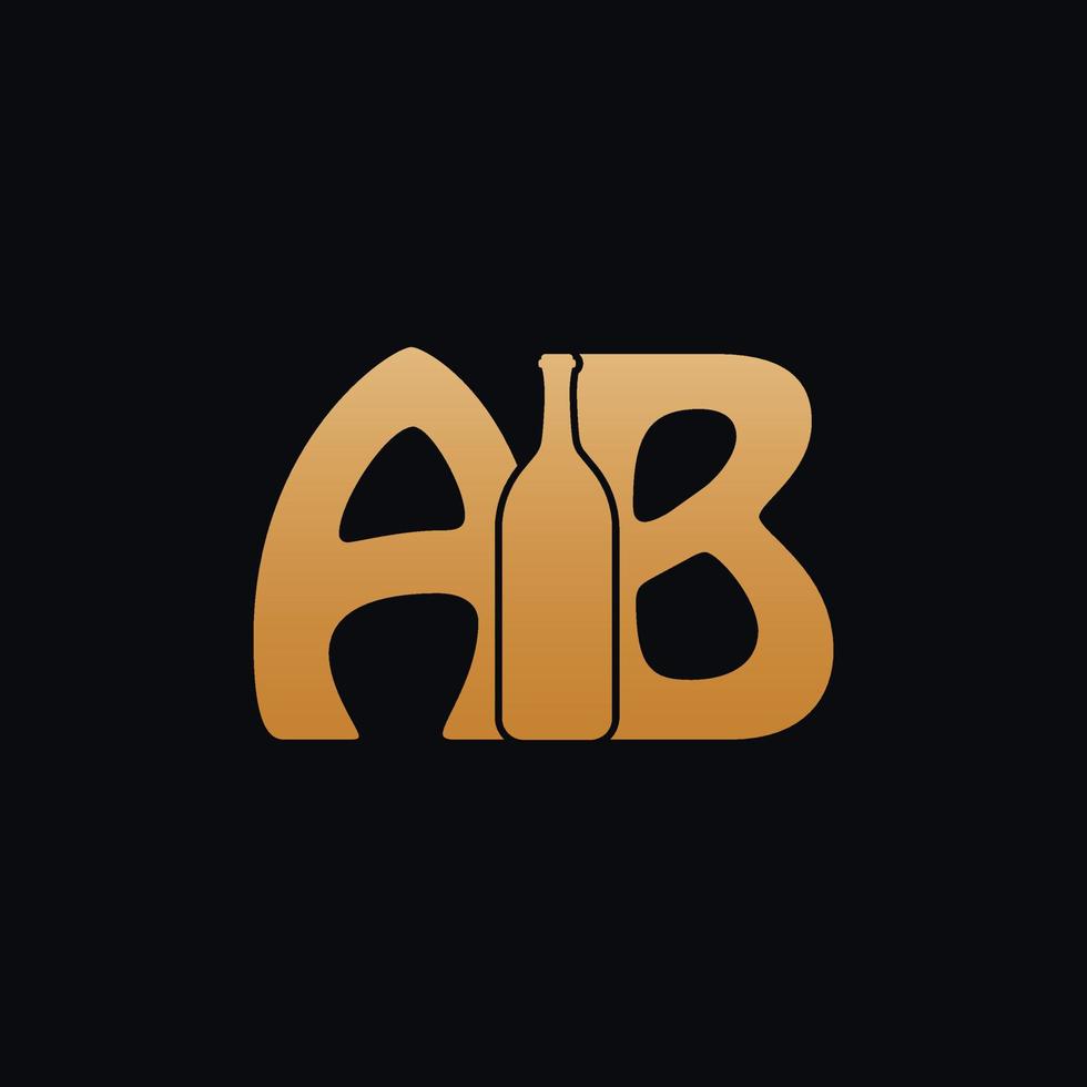 Letter AB Logo With Wine Bottle Design Vector Illustration On Black Background. Wine Glass Letter AB Logo Design. Beautiful Logotype Design For Wine Company Branding.