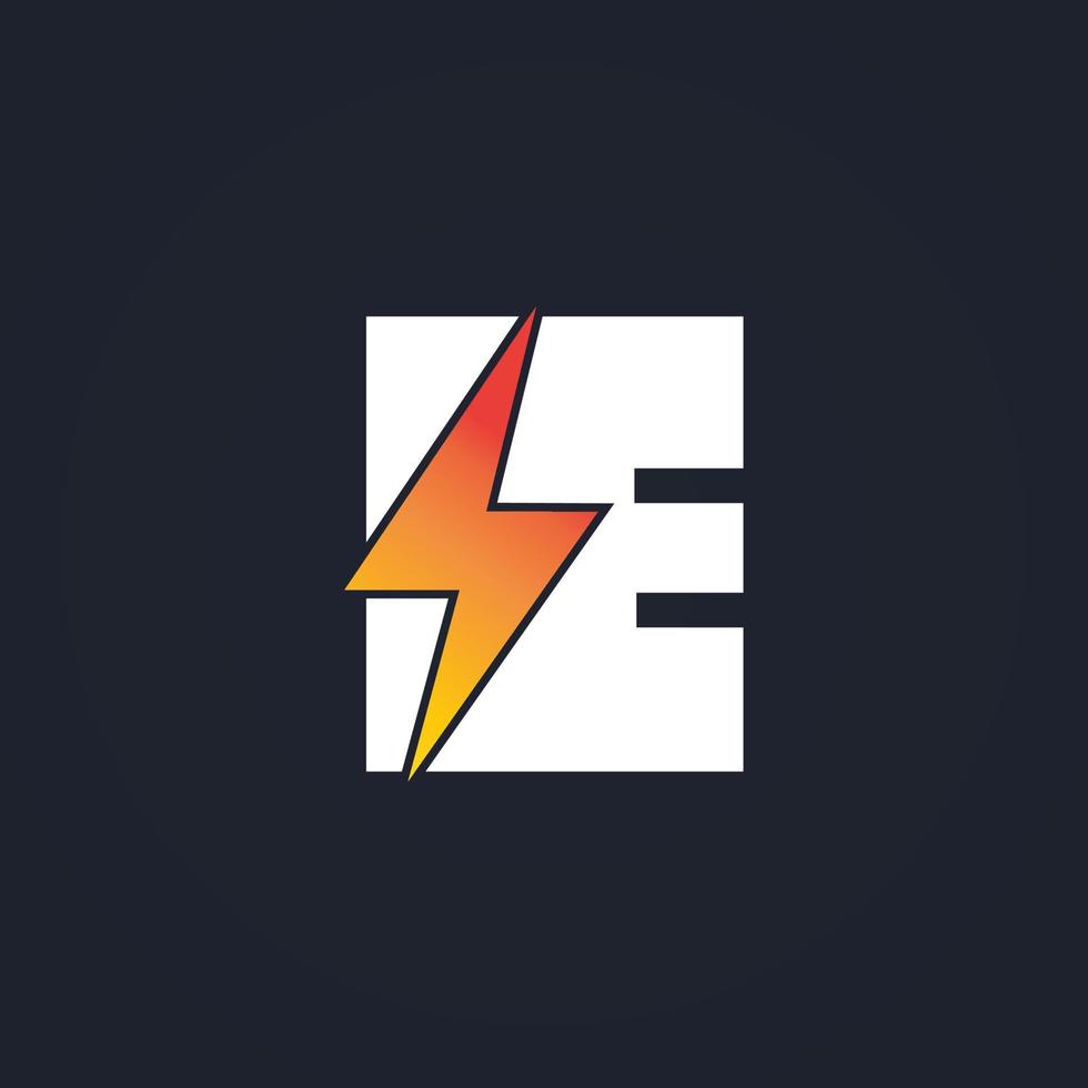 E Letter Logo With Lightning Thunder Bolt Vector Design. Electric Bolt Letter E Logo Vector Illustration.