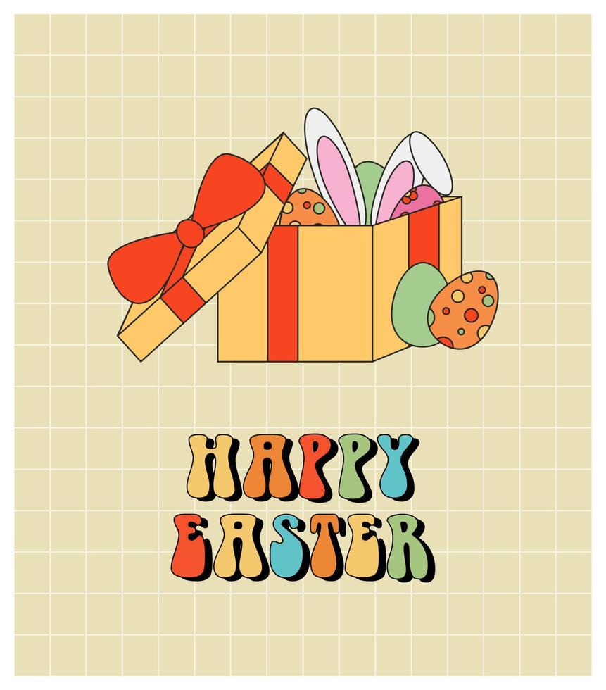 Easter card with gift, easter eggs and easter bunny vector