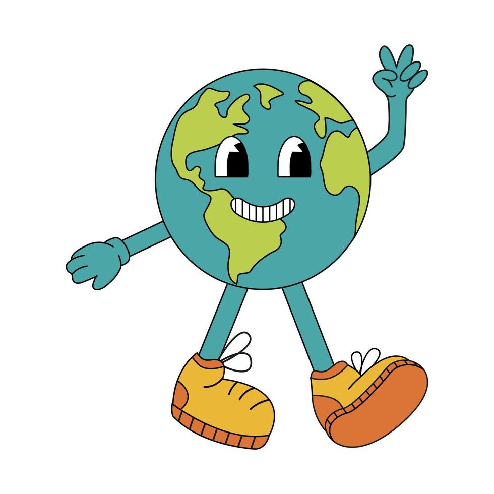 Planet Earth in groovy retro style vector