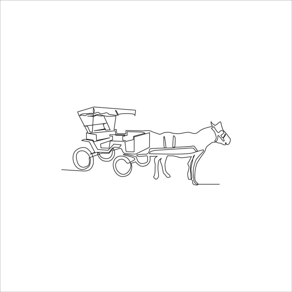 horse-drawn carriage continuous line art vector