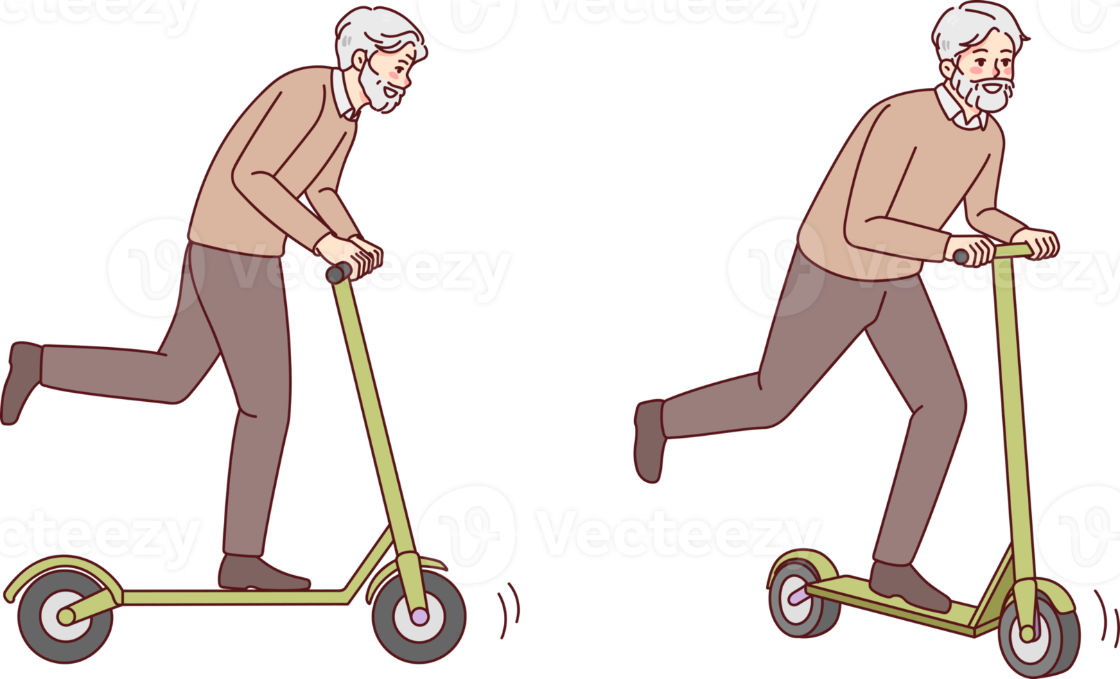 energisk gammal farfar ridning på skoter png