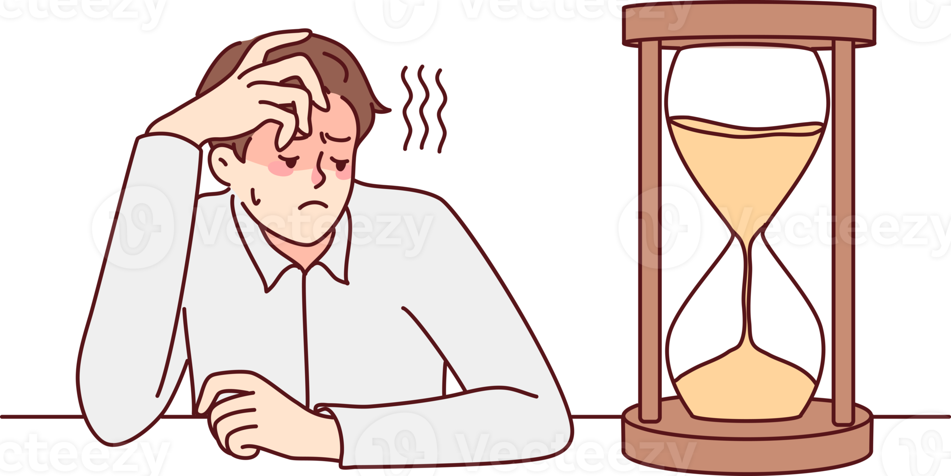 Tired businessman looking at hourglass png