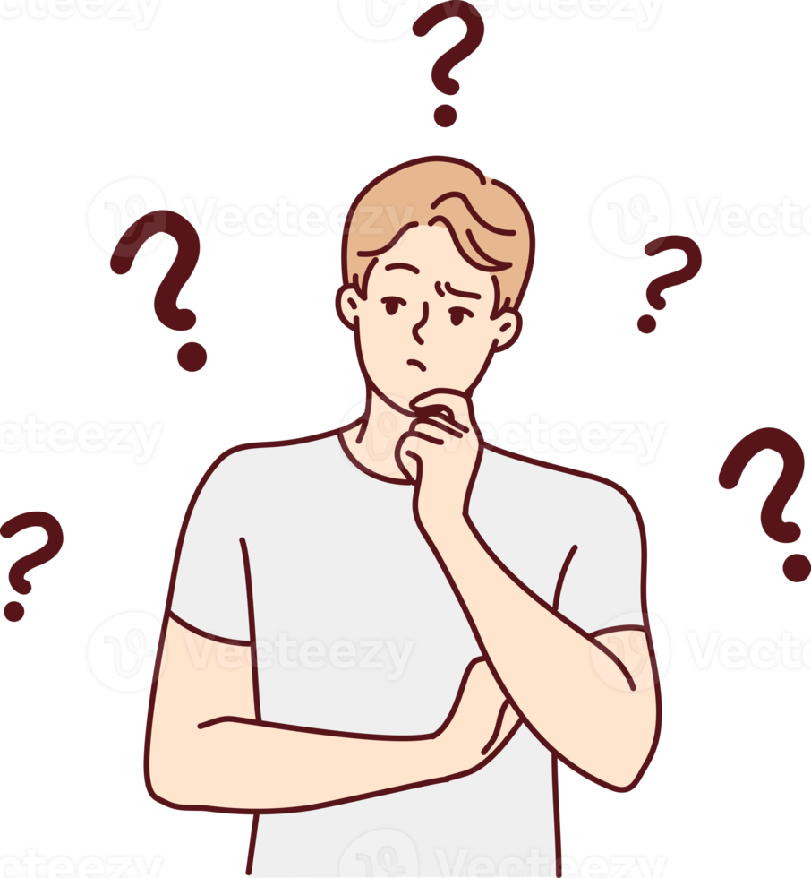 Confused man thinking of problem solution png