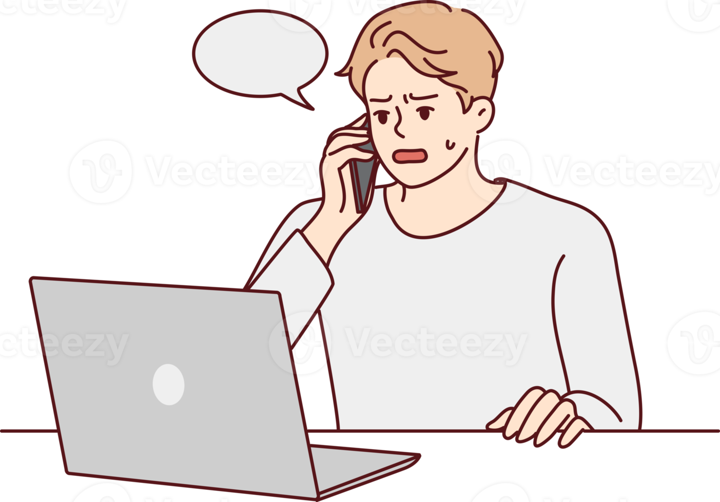 Unhappy man speak with helpline having computer problem png