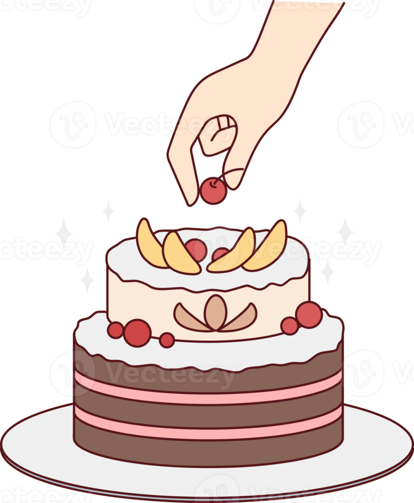 Person decorate cake with fruit png