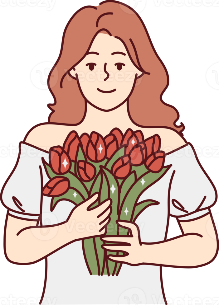 Portrait of woman with flowers in hands png