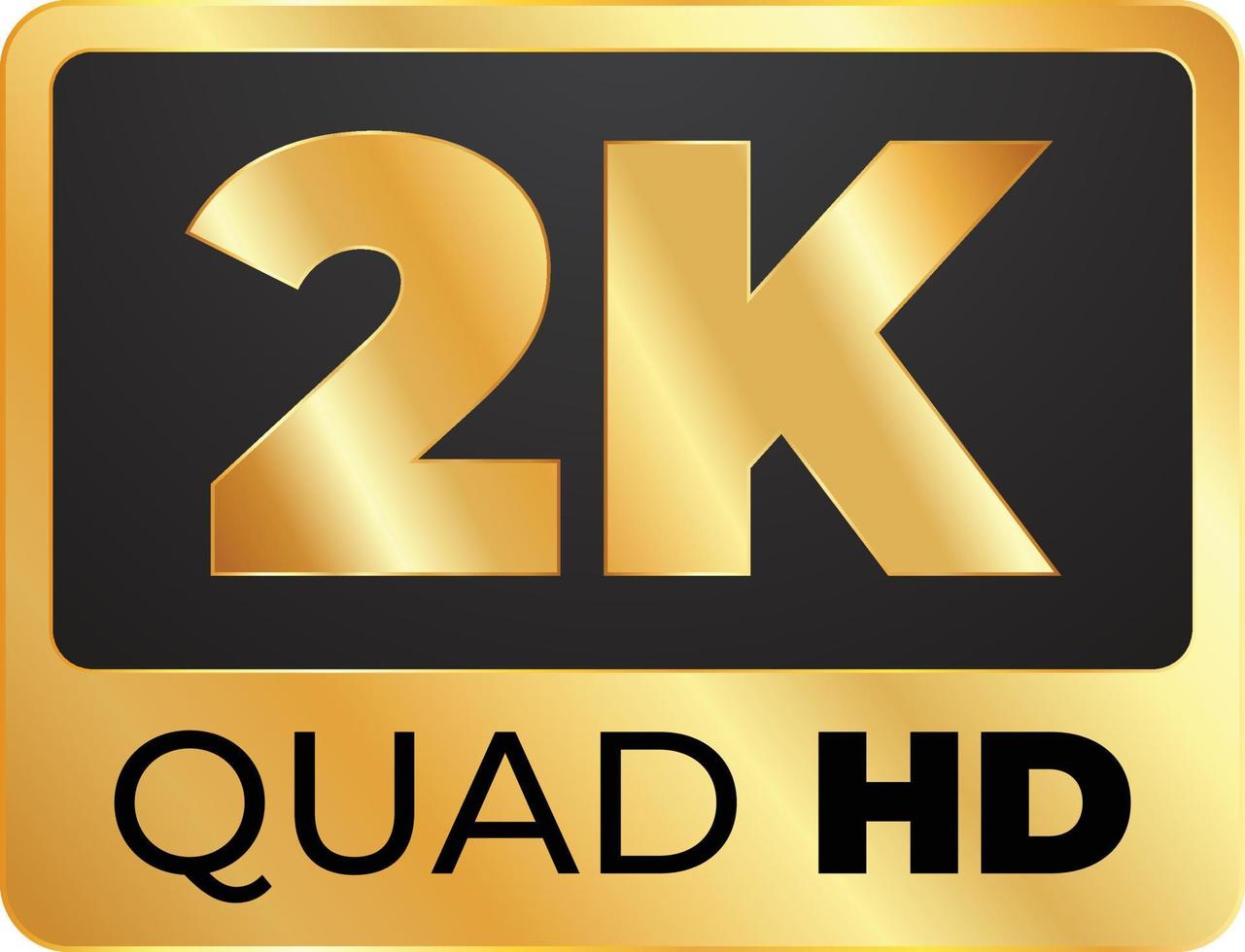 2k resolución logo icono. vídeo o pantalla resolución iconos, oro texto con alta definición, lleno alta definición, qhd, uhd, 2k, 4k, 5k, 8k texto en 3d dorado rectángulo vector