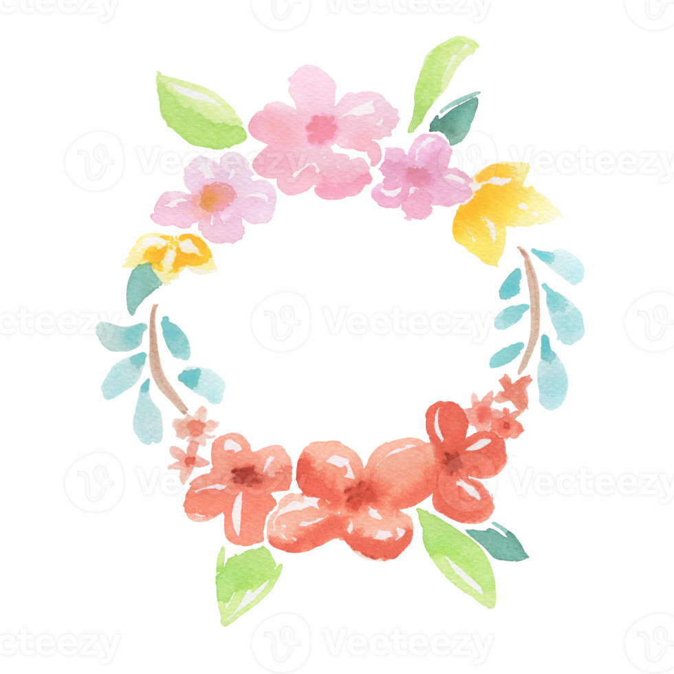 Flowers Wreath. Digital paint watercolor style with paper texture. Decoration for any design. Illustration. png