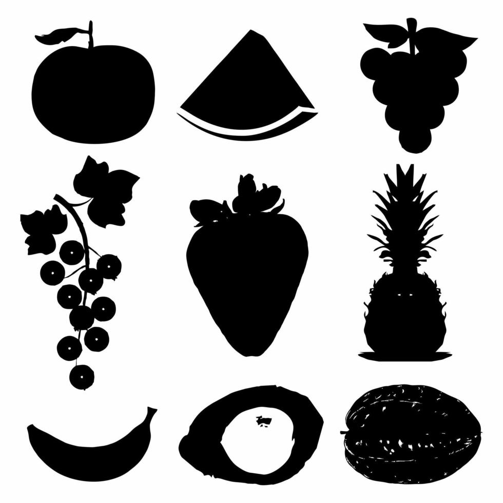 silhouette of black and white fruits icon vector
