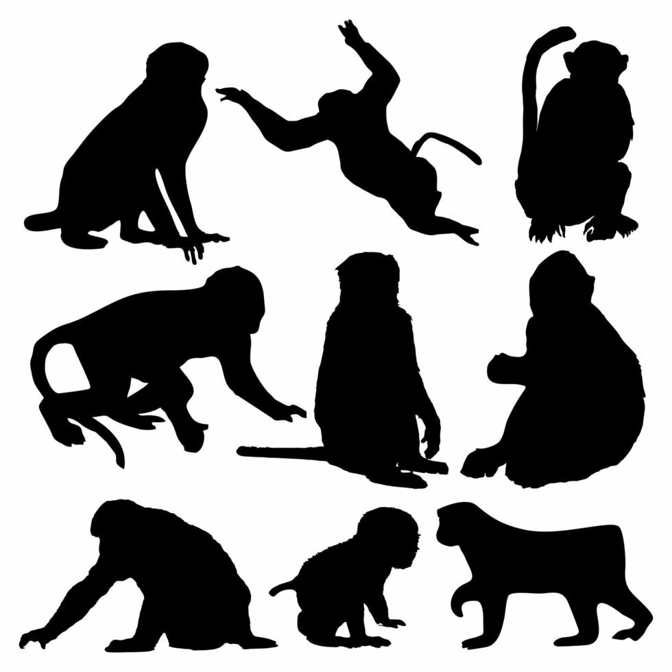 silhouette of wild monkey icon set. Bundles vector