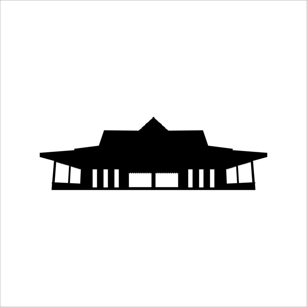 Javanese traditional house silhouette vector design on black and white background