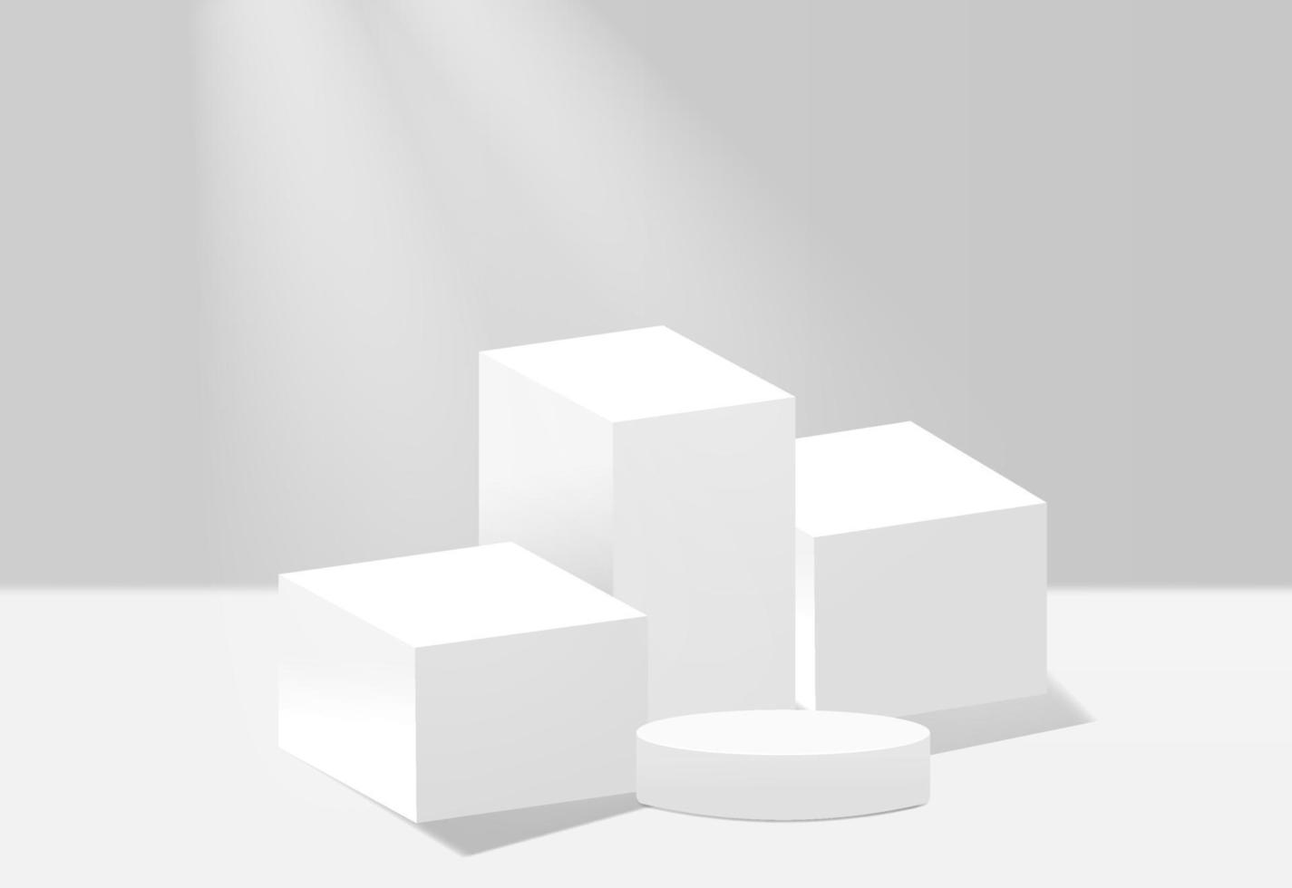 Abstract 3d podium for product presentation with geometric shapes, Empty round podium,Platforms for product presentation and shadows and light. vector