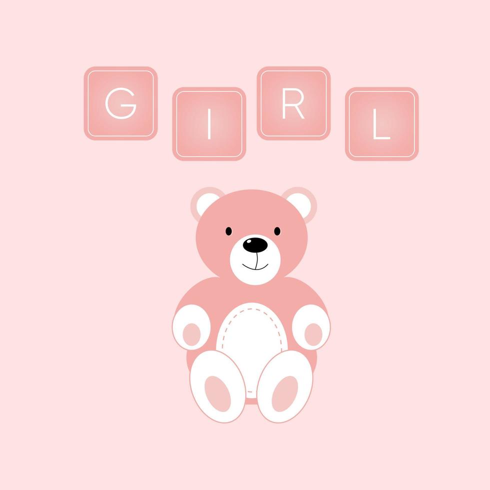 Baby shower banner with pink bear and text Girl on pink background. It s a girl. vector