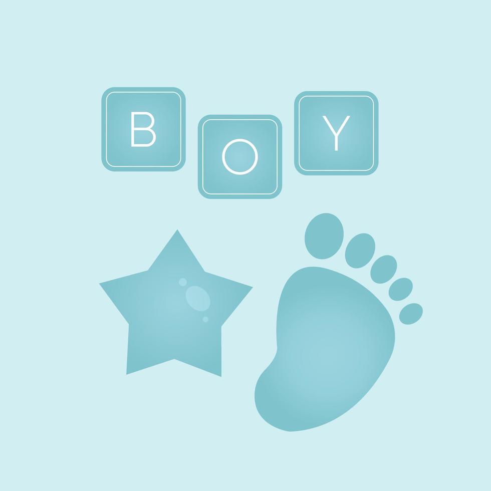 Baby shower banner with foot, star and text Boy on blue background. It s a boy. vector