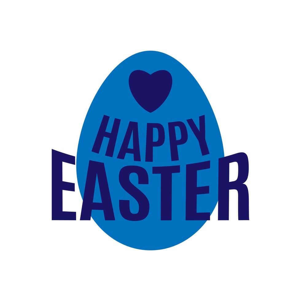 Blue Easter Egg with heart and text Happy Easter. Design elements for holiday cards. vector